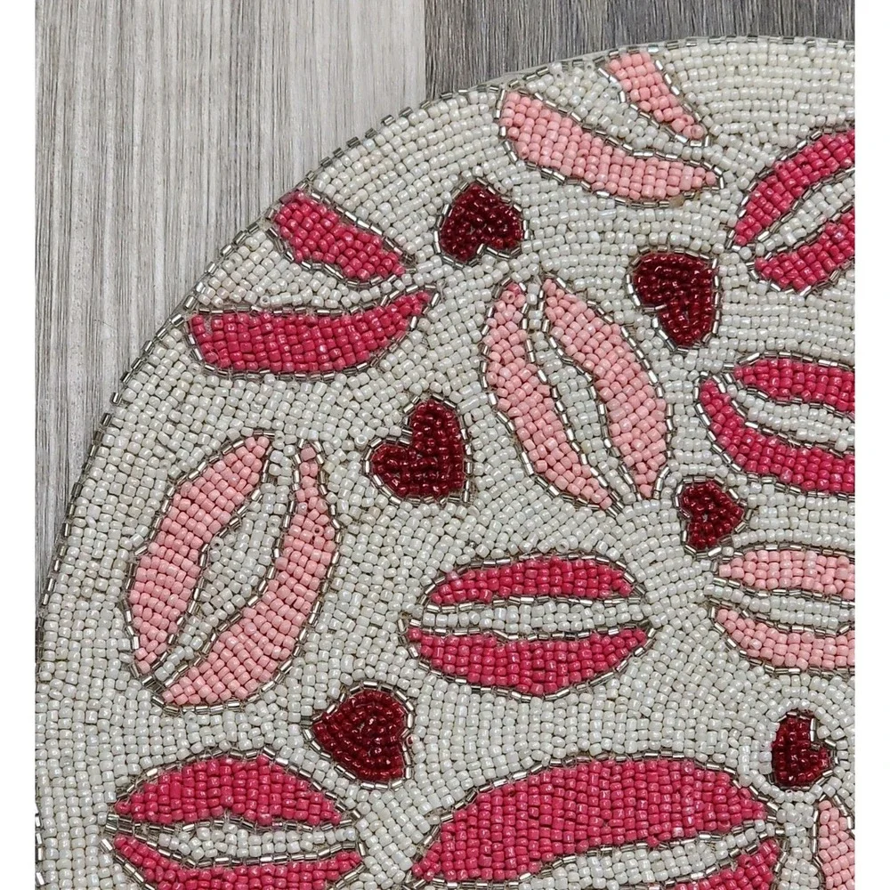 Valentines Day Pink Red Lips Heart Beaded Placemat Charger‎ Placemats 2 Pc 15